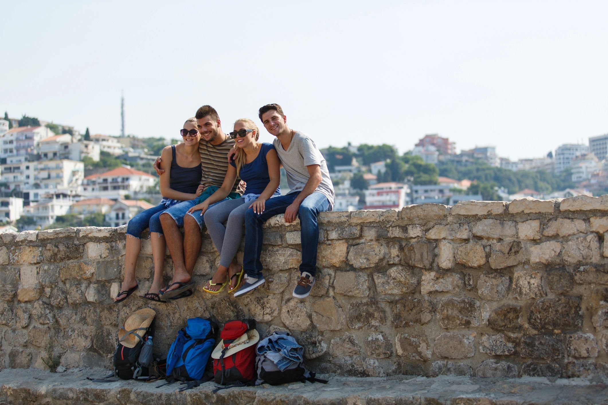 Happy travelers enjoying a group outing