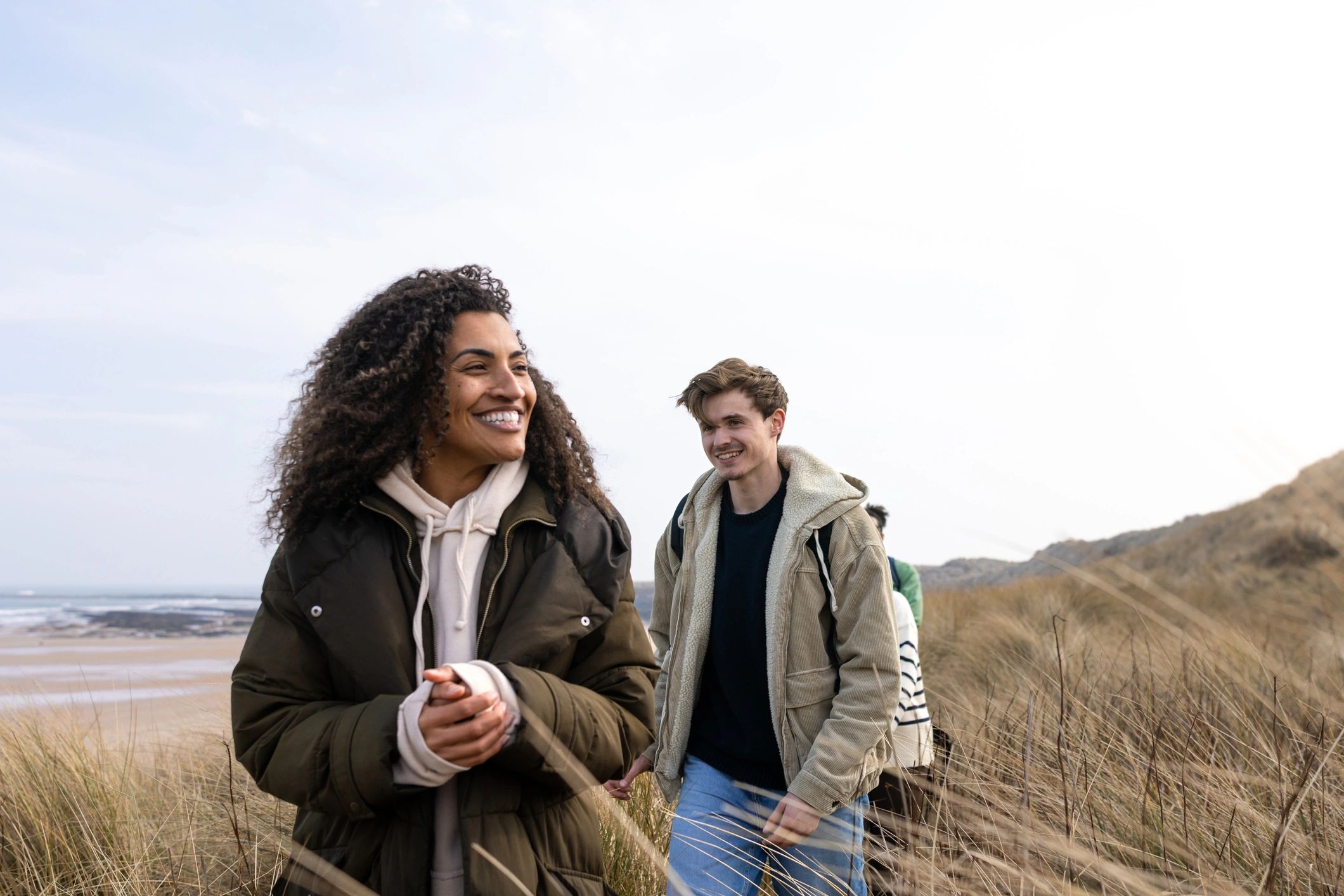 Happy travelers enjoying a scenic destination together