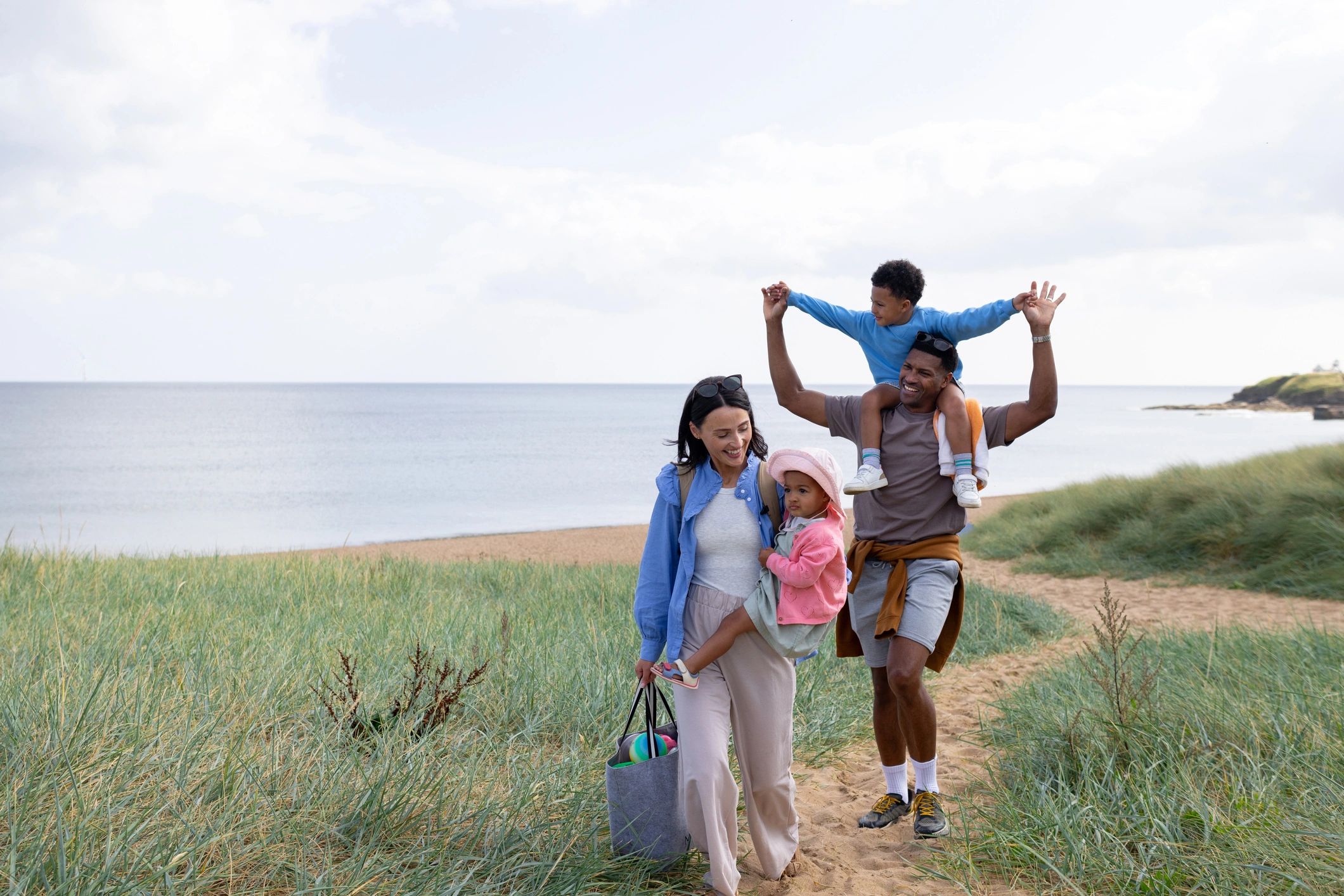 Family enjoying a guided holiday near the beach